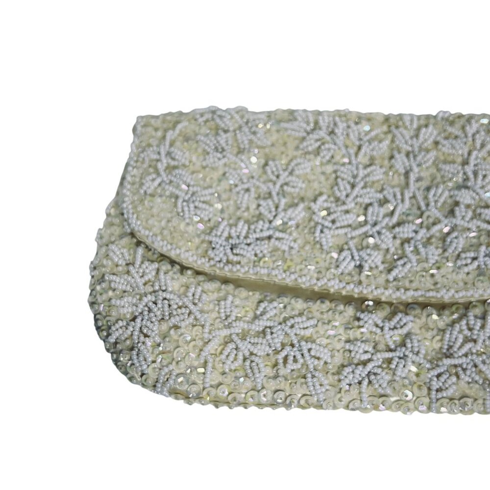 La Regale Ltd Ivory Beaded & Sequined Evening Bag Made In Hong Kong (5907) - Picture 2 of 15